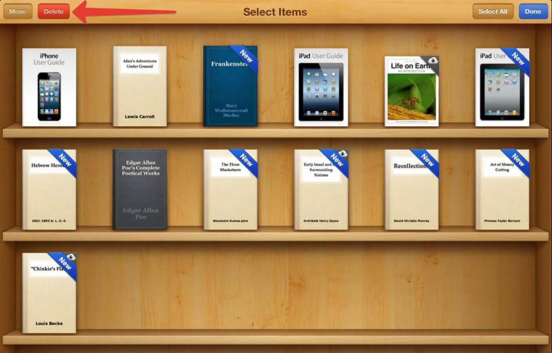удалить книгу iBooks на iPad iPhone
